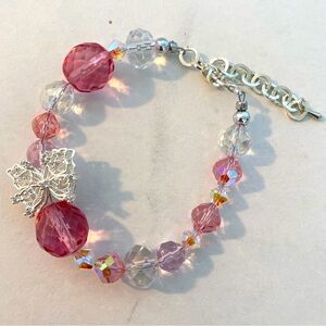 Butterfly Silver Tone Rhinestone and AB Glass Bracelet